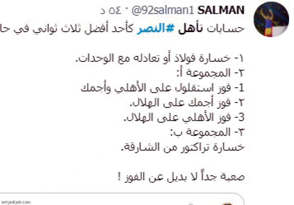 خسارة النصر..
الحسابات المعقدة تسيطر